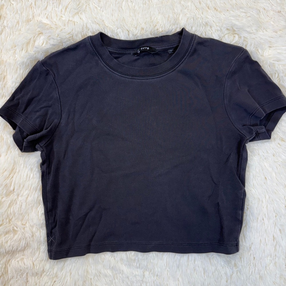 Cuts Clothing Baby Tee Womens S Black Cropped Short Sleeve Cotton Spandex Top